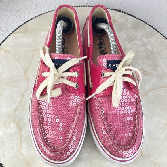 Sperry Shoes Womens 7 Pink Sequin Biscayne Classic Driving Slip On Boat Loafers - Picture 4 of 12